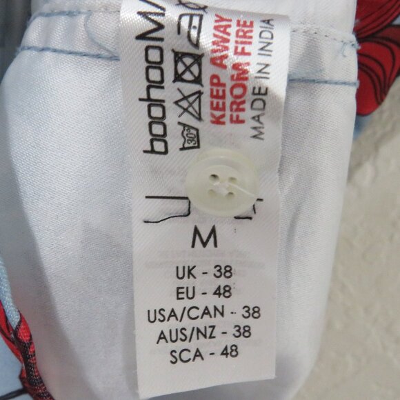 Boohoo* Men's Short Sleeve‎ Button Down Curved Hem Floral Shirt~ Size Medium - Picture 4 of 13